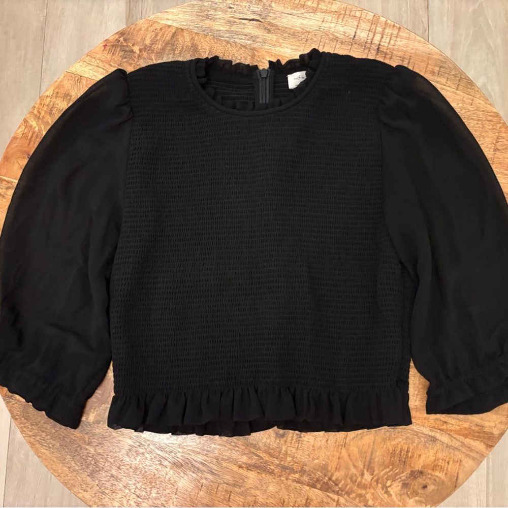 Elegant Black Blouse with Puff Sleeves